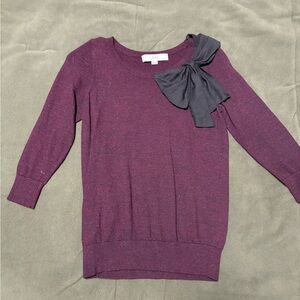 LOFT Plum Sweater with Black Bow